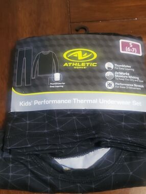 Athletic Works Kids Black Geometric Thermal Underwear Set